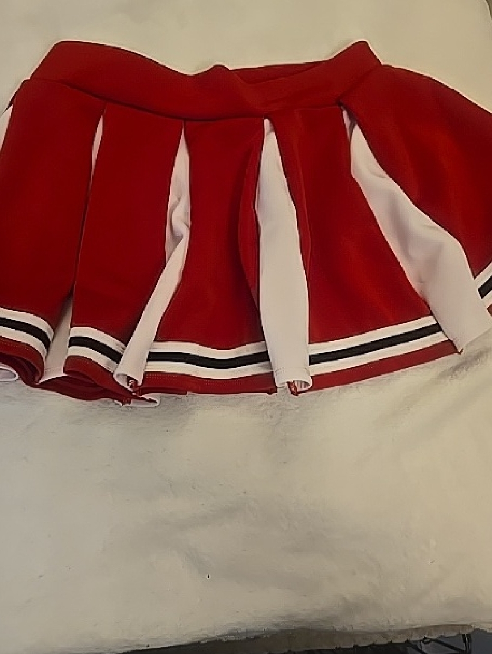 Red Pleated Cheer-Style Mini Skirt with White Inserts